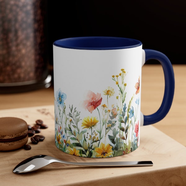 Flower Coffee Mug, Boho Wildflowers Cottagecore Coffee Mug, Flower Garden Lover, Gift For Her, Botanical, Spring Floral Nature, 11oz.