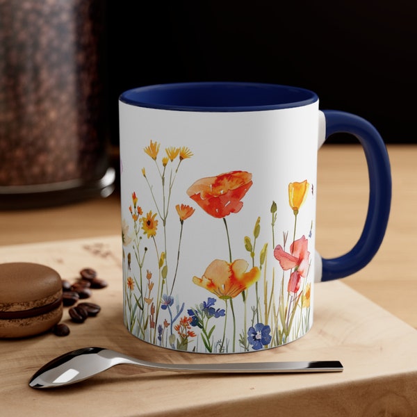 Flower Coffee Mug, Boho Wildflowers Cottagecore Coffee Mug, Flower Garden Lover, Gift For Her, Botanical, Spring Floral Nature, 11oz.