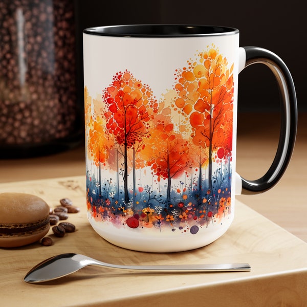Whimsical Nature Coffee Mug,  Nature Tree Mug, Forest Trees, Outdoor Mug, Modern Art, Tea Mug, Watercolor Mug, Popular Mug, Gift Idea, 15oz.