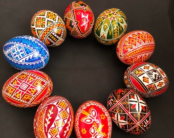 10 Real Ukrainian Pysanky.Chicken Hand Made Hutsul Pysanka. Easter Eggs.