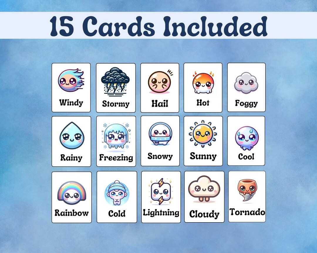 Kawaii Weather Flashcards-digital Download, Printable Weather Flash ...
