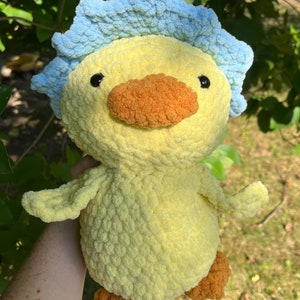 Handmade Crochet Duck Toy in Burgundy Dress