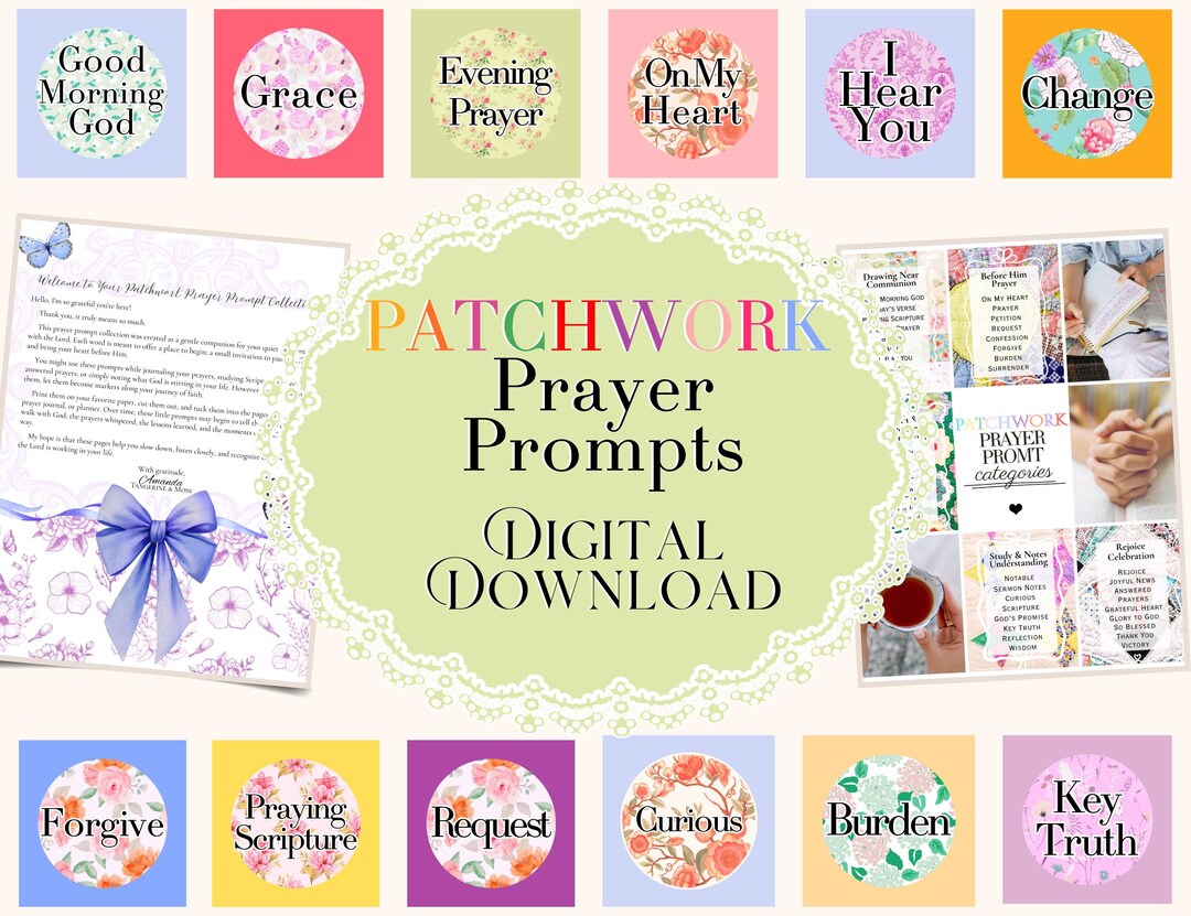 Patchwork Floral Prayer Prompt Stickers | Vintage Christian Printable ...