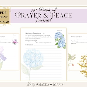 30 Days of Prayer and Peace Printable Devotional | Christian Prayer Journal Kit | Bible Study | Scripture Reflection Pages | Bible Planner