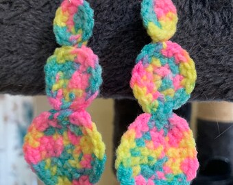 Handmade Crochet Multi-Color Round Dangle Earrings