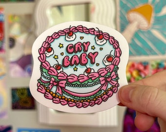 Cry Baby Cake Sticker: Mental Health Awareness, Waterproof Vinyl