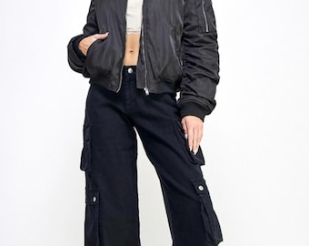 Schwarze Kugelbomberjacke