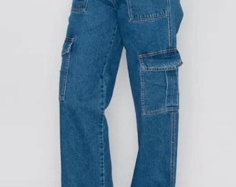 Denim Cargo Jeans mit weitem Bein