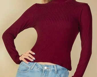 Ribbed mock neck long sleeve top