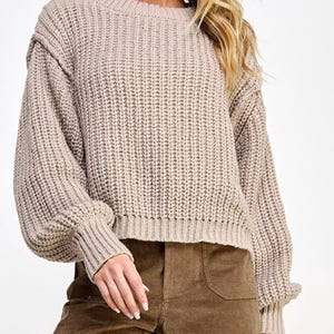 Women loose pullover knitted sweater crew neck wide sleeveloose fit