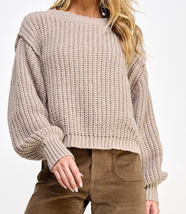 Women loose pullover knitted sweater crew neck wide sleeveloose fit