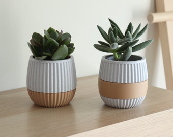 Jardinière striée bicolore | Pot | Imprimé en 3D | Durable | Décoration d'intérieur | Succulentes