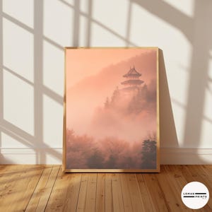 Stampa murale giapponese – Arte del castello sereno, estetica della natura zen, decorazione murale tranquilla, poster per la casa in colori pastello, opera d'arte per la sala di meditazione