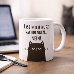 Tazza in ceramica con disegno di un gatto e la scritta "Lasciami pensare un attimo...No!" – 325 ml, per l'ufficio, Grumpy Cat, amanti dei gatti, divertente tazza con gatto