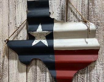 Large Texas-shaped Tin, Handcrafted Texas Decor - Handpainted on Upcycled Barn Metal by Texans