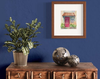 Red Door Watercolor Print – Cozy Cottage Entrance Art, Whimsical Home Decor