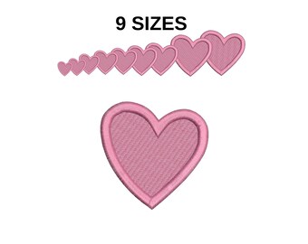 Pink heart embroidery design, 9 sizes, digital file.