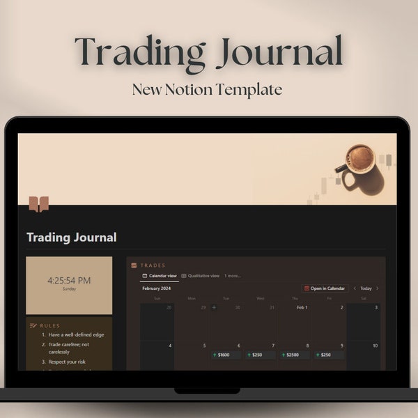 Notion Trading Journal | Futures Trading Journal | Coffee Aesthetic |  2024 New Dark Mode Journal for Trading Futures Market