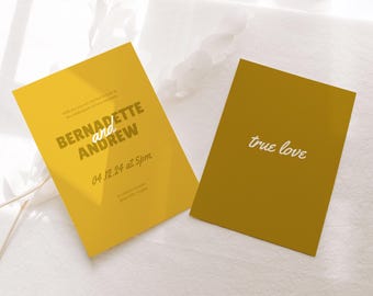 Editable Yellow Wedding Invitation | Vintage Mid Century Inspired | Wes Anderson Inspired Wedding Invite | Retro Mustard Wedding Invitation