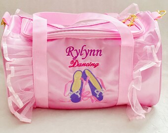 Personalized cute Kids Dance Bag for Girls Ballerina Bag Pink Lace Duffel for Ballet Class, Crossbody Name Embroidery Ballet Handbag