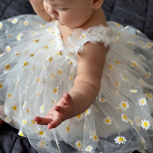 Daisy one Baby Girl First Birthday Outfit, Retro Boho First Birthday dress, white ,pink First Birthday dress, first smash cake Outfit, image 1