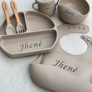 Personalized Silicone Baby Weaning Set Engraved Silicone Bib Custom Weaning Set for Toddler Baby Feeding Set Easter Gifts For Baby image 1