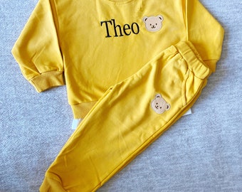 Embroider name baby bear outfit Cute Sweatshirt Set for Babies and Toddlers, summer, fall, girl boy cozy outfit, sweatshirt and sweatpants