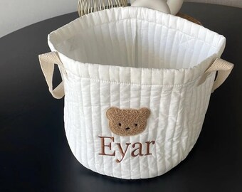 Panier cadeau personnalisé pour bébé fille garçon, nom mignon panier de rangement ours, panier de rangement de jouets pour enfants, cadeau de baby shower, cadeau de broderie de nom personnalisé