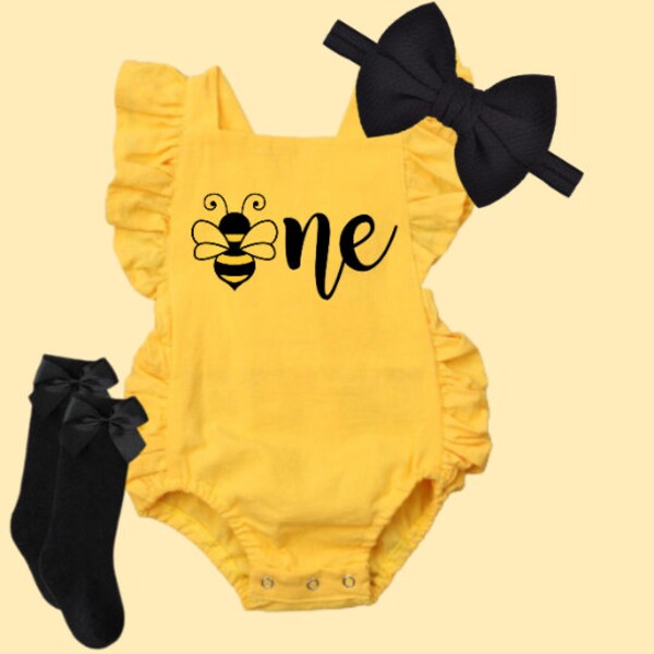 First Bee day birthday outfit girl, Sweet as can bee outfit, Birthday girl outfit, 1st birthday romper, yellow romper