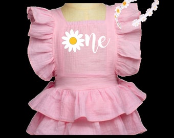 Daisy one Baby Girl Primo Compleanno Vestito, Retro Boho Primo Compleanno Pagliaccetto, Rosa Primo Compleanno Vestito, Bambina, Primo Compleanno Vestito,