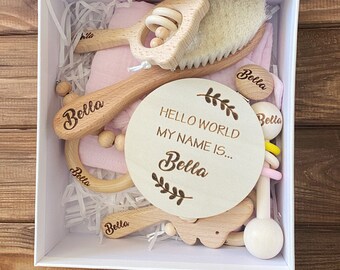 Set regalo personalizzato per baby shower da 8 pezzi, nome del bambino inciso, bambina personalizzata, set regalo per neonato, regalo per neonato, pettine per neonati, regali di Pasqua per neonati