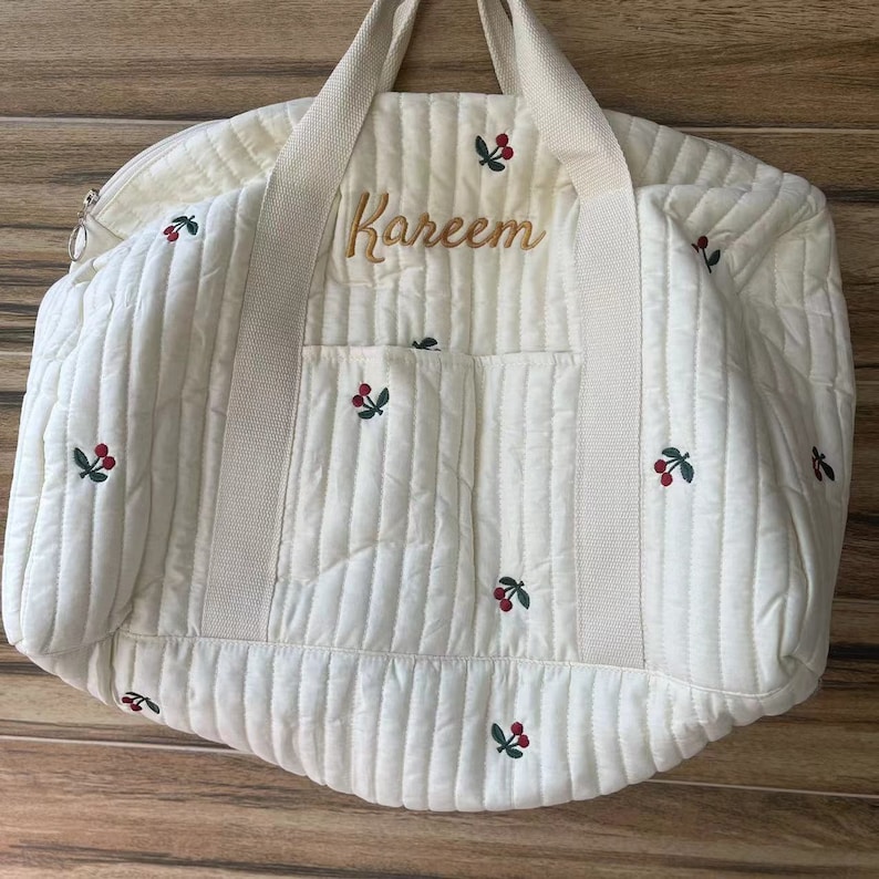 Embroidered name Large Baby Hospital Bag, Baby Diaper Bag, Mommy Bag Quilted Bag Big Nappy Bag Labour Luggage Bag Travel Tote Gift for Mom zdjęcie 2