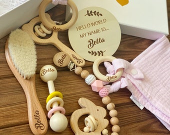 Set regalo personalizzato per baby shower da 8 pezzi, nome del bambino inciso, bambina personalizzata, set regalo per neonato, regalo per neonato, pettine per neonati, regali di Pasqua per neonati