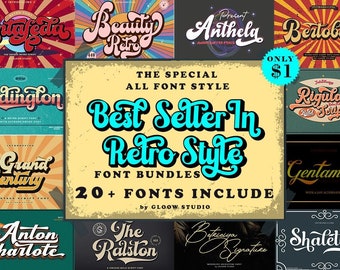 Modern & Retro Font Bundle, Modern Retro Font Bundle Collection, Cricut Fonts, Procreate Fonts, Canva Fonts, Branding Font, Handwritten Font