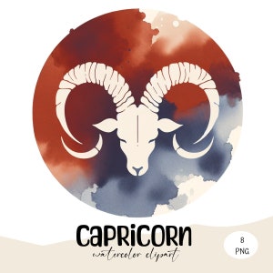 8 Capricorn Watercolor Clipart, Capricorn Zodiac Illustrations,capricorn PNG Transparent Background,Digital Art, minimalist art, sublimation