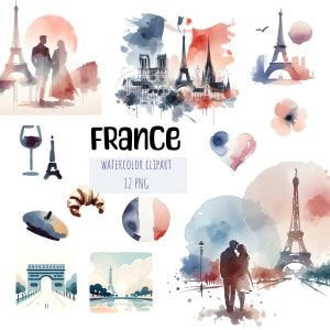 12 Minimalista acuarela Francia icono Clip art, pareja en la torre Eiffel PNG, imágenes prediseñadas de romance parisino, amor en Francia Png, escena romántica PNG