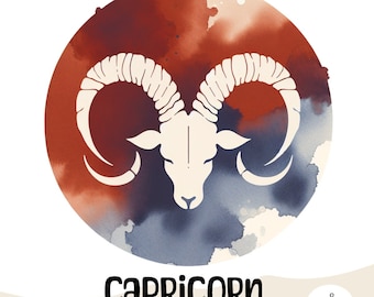 Ilustraciones de Capricornio en acuarela, imágenes prediseñadas del signo zodiacal (PNG, arte digital)