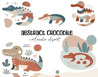 Nordic Alligator Clipart, Abstract Watercolor Crocodile PNG (Commercial Use)
