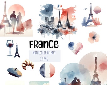 Watercolor France Icon Clipart, Eiffel Tower, Parisian Romance (PNG)