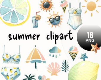 Summer Watercolor Clipart, Beach Holiday Graphics (PNG)