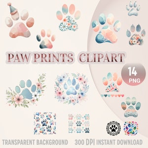 14 cliparts d'empreinte de patte de chien haute résolution, clipart aquarelle d'empreinte de patte de chien, empreinte de patte de chien png, clipart patte, mignon patte png, clipart empreinte de patte