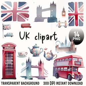 14 cliparts aquarelle Royaume-Uni, clipart icônes britanniques, clipart Londres aquarelle, clipart britannique, png Royaume-Uni, clipart aquarelle Angleterre, clipart Royaume-Uni