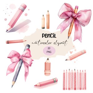 20 Pencil Watercolor Clipart,pencil clipart PNG,300 DPI,cute pencil  Clipart, Stationery, School Supplies clip art,Back to school clipart
