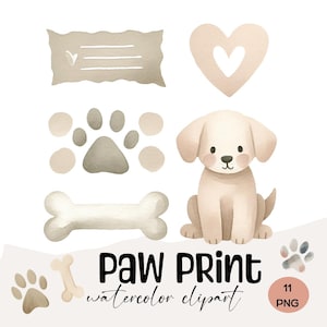 11 Watercolor Paw Print Clipart, Dog Paw PNG, Pet clipart, watercolor paw clipart,dog clipart,Transparent Background,Instant Download