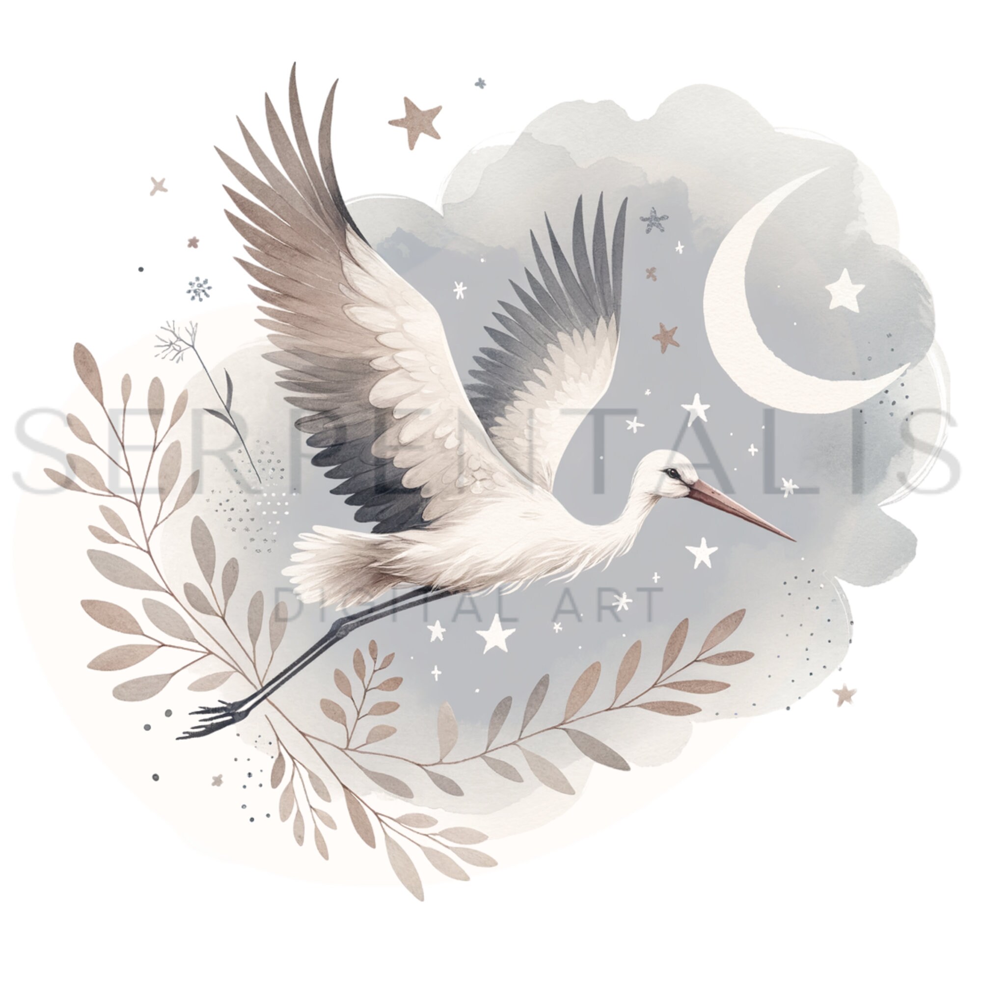 5 Stork Watercolor Clipart, Stork Minimalist PNG, Printable Watercolor ...