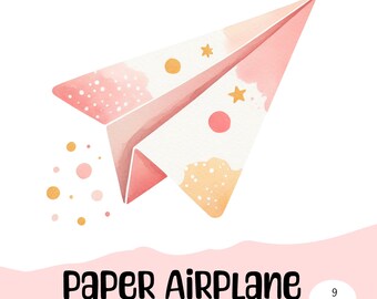 Watercolor Paper Airplane Clipart, Nursery Art (PNG, PDF)