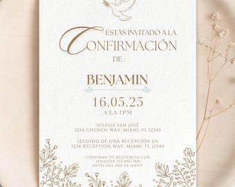 Invitación de Confirmación en Español: Plantilla Católica Elegante (Descarga Digital)