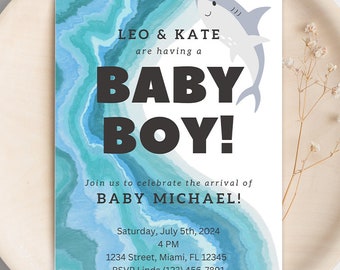 Baby Shower Invitation, It's a Boy Baby Shark Ocean Welcome Party Invite