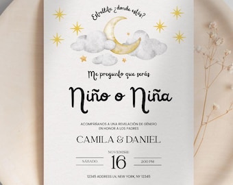 Modello di invito per rivelazione del sesso in spagnolo, Little Star, Twinkle Twinkle Invite