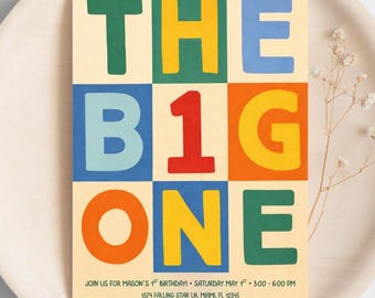 Invitación para fiesta de primer cumpleaños, la gran invitación con bloques coloridos